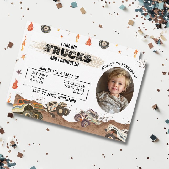 Customisable Funny Photo Monster Truck Birthday Invitation (Creator Uploaded)