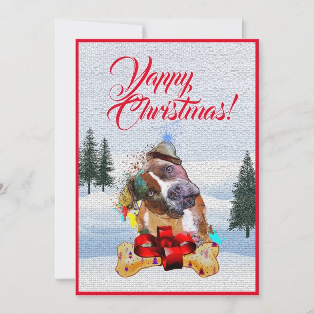 Customisable Funny Pittie Dog Christmas Card (Front)