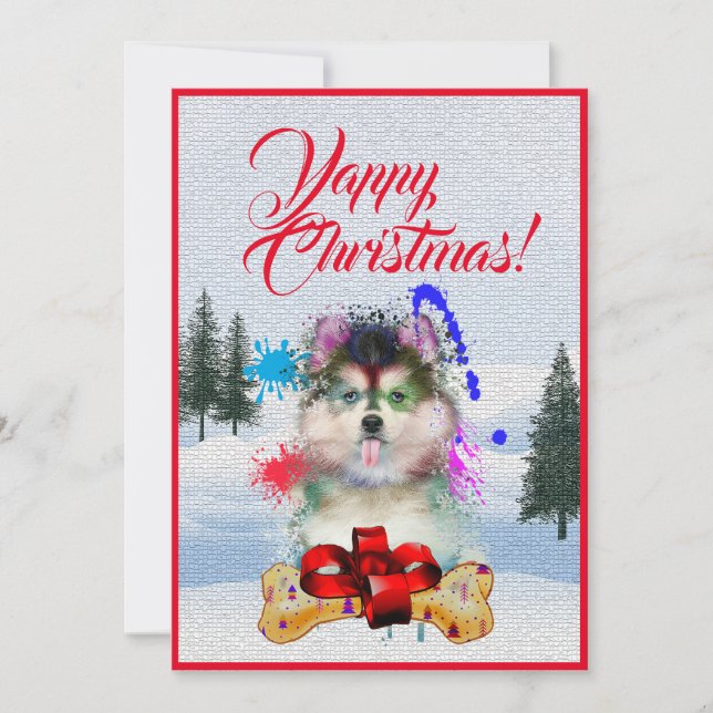 Customisable Funny Pomsky Dog Christmas Card (Front)