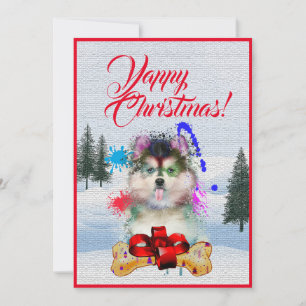 Customisable Funny Pomsky Dog Christmas Card