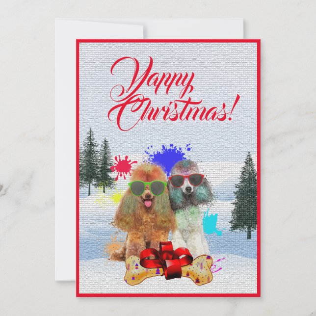 Customisable Funny Poodle Dog Christmas Card (Front)