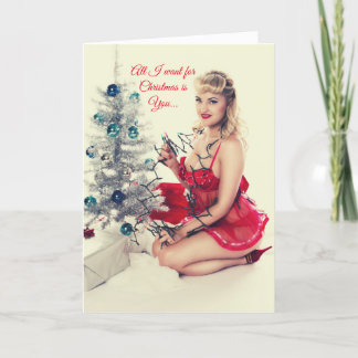 Customisable funny sexy pinup girl  holiday card