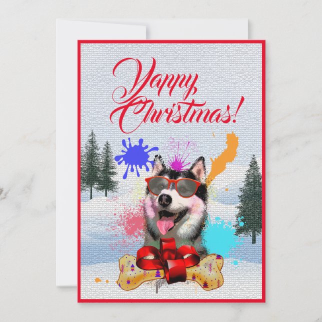 Customisable Funny Siberian Husky Christmas Card (Front)