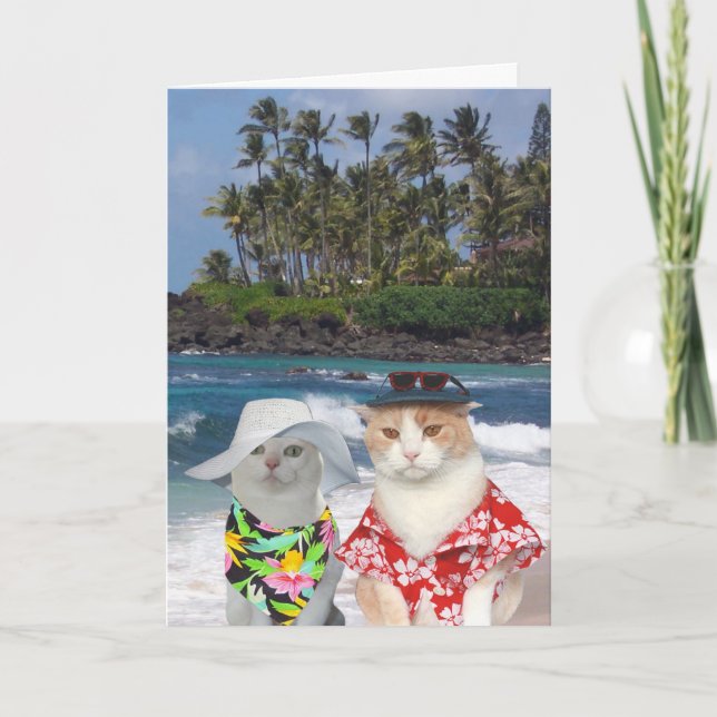 Customisable Funny Surfer Cats/Kitties Anniversary Card (Front)