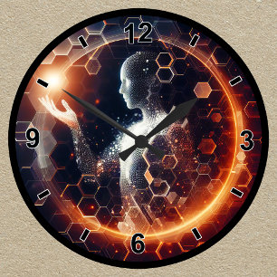 Customisable Futuristic Digital Hexagonal Aura Round Clock