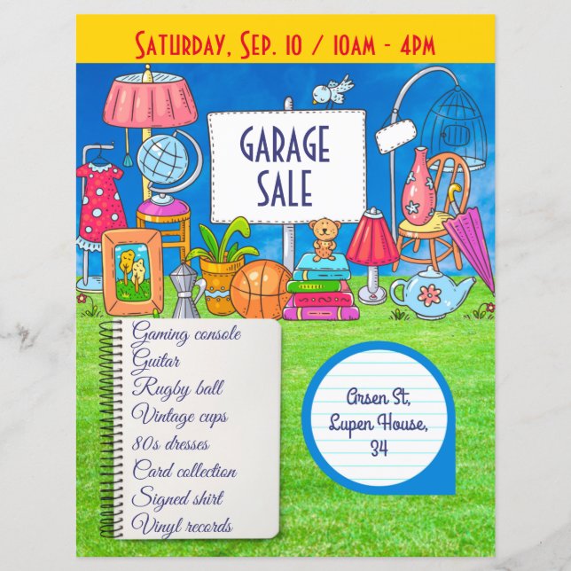 Customisable garage sale, yard sale invitation fly (Front)