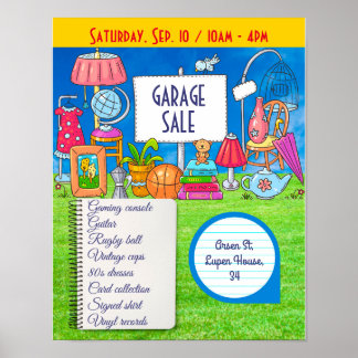Customisable garage sale, yard sale invitation fly poster