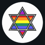 Customisable Gay Pride Rainbow Star of David Classic Round Sticker<br><div class="desc">Customisable Gay Pride Rainbow Star of David</div>