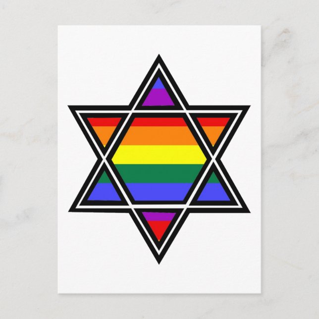 Customisable Gay Pride Rainbow Star of David Postcard (Front)
