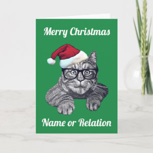 Customisable Geek Cat Christmas Card