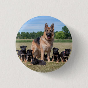 Customisable German Shepherd with Adorable Puppies 3 Cm Round Badge
