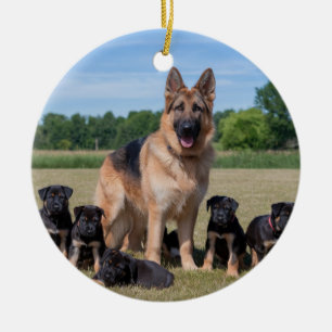 Customisable German Shepherd with Adorable Puppies Ceramic Ornament