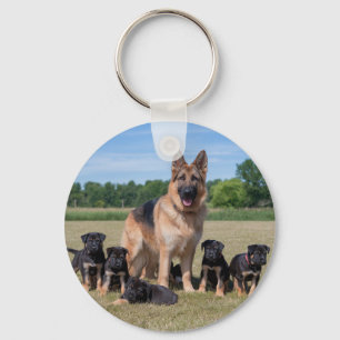 Customisable German Shepherd with Adorable Puppies Key Ring