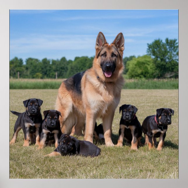 Customisable German Shepherd with Adorable Puppies Poster (Front)