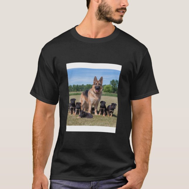 Customisable German Shepherd with Adorable Puppies T-Shirt (Front)