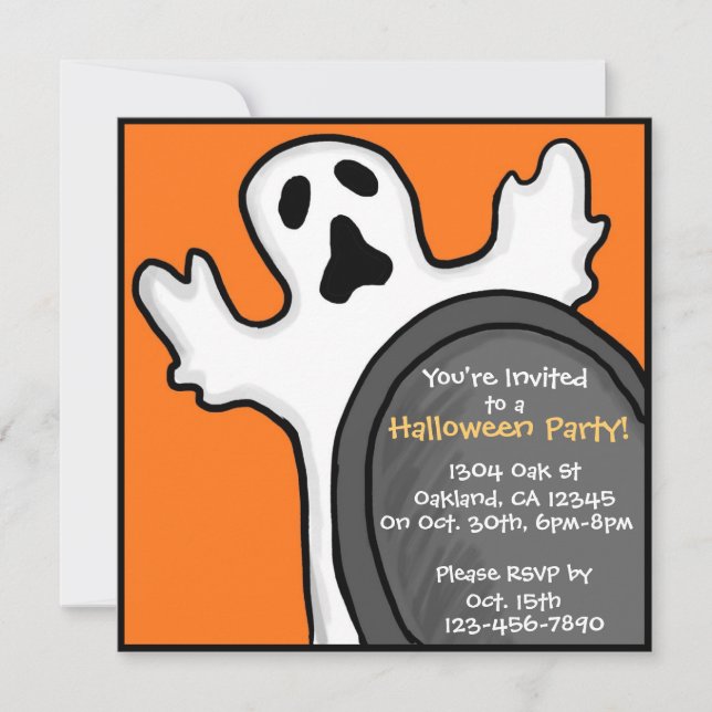 Customisable ghostly grave orange invitations (Front)