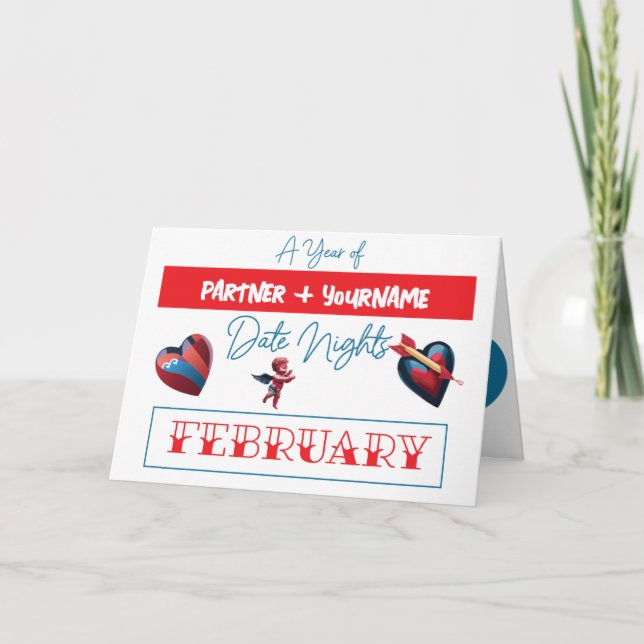 Customisable gift card for a February date night (Front)