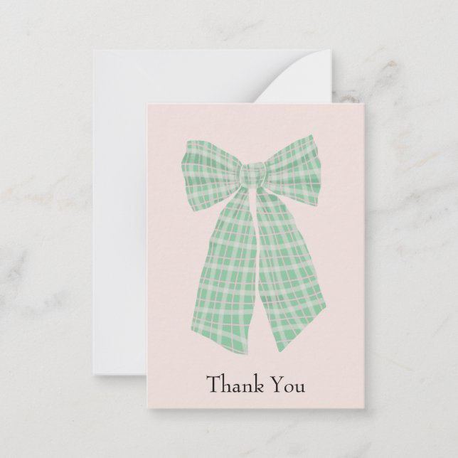 Customisable Gingham Coquette Bow Blush Thank You Card (Front)