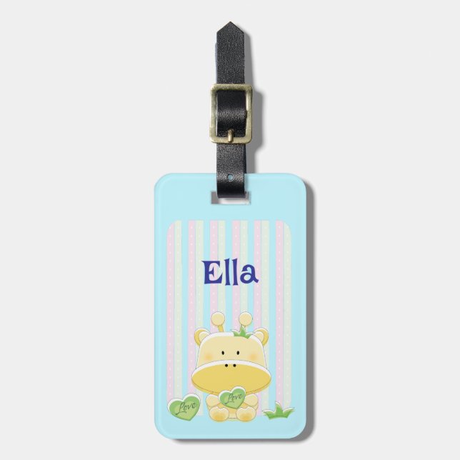 Customisable Giraffe cartoon tag with quote (Front Vertical)
