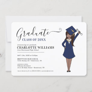 Customisable Girl Avatar   High School Graduation Invitation