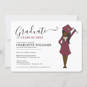 Customisable Girl Avatar   High School Graduation Invitation