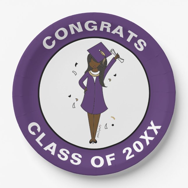 Customisable Girl Avatar | High School Graduation Paper Plate (Front)