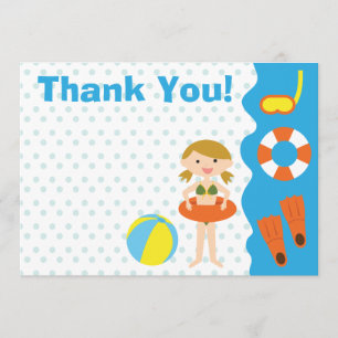 Customisable Girl Birthday Pool Party Thank You Card
