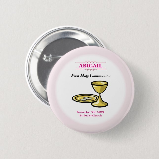 Customisable, Girl Communion Body and Blood 6 Cm Round Badge (Front & Back)