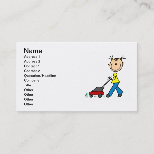 Customisable Girl Mowing Lawn Business Cards (Front)