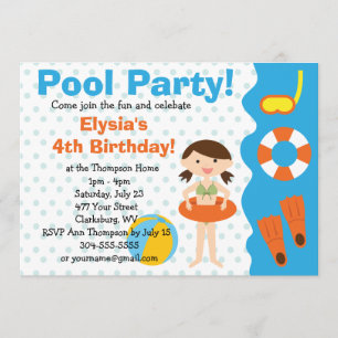 Customisable Girl Pool Party Birthday Invitation