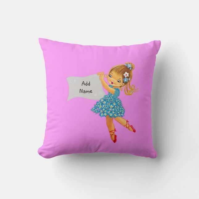 Customisable girls cushion, Ballerina Pink Girly Cushion (Front)