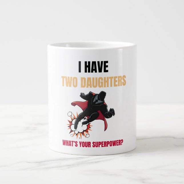 Customisable Girls Dad Two Daughters Superhero  Large Coffee Mug (Front)