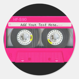 Customisable Girly Pink Cassette Tape Classic Round Sticker