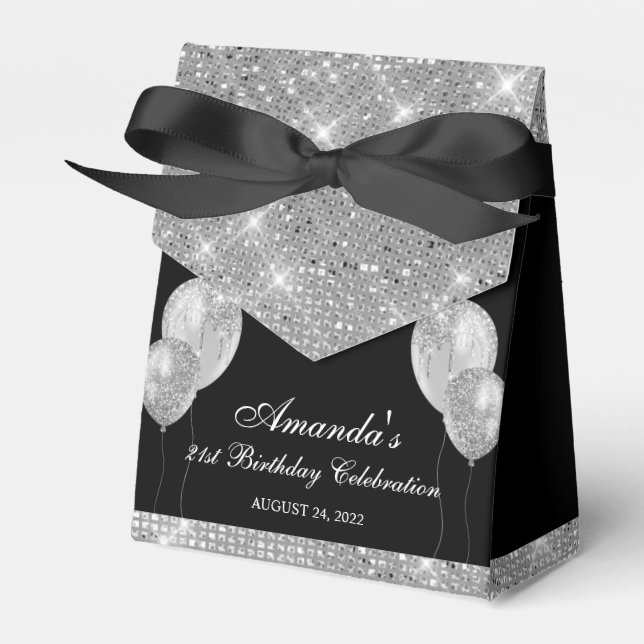 Customisable Glam Black and Silver Favour Box (Front Side)