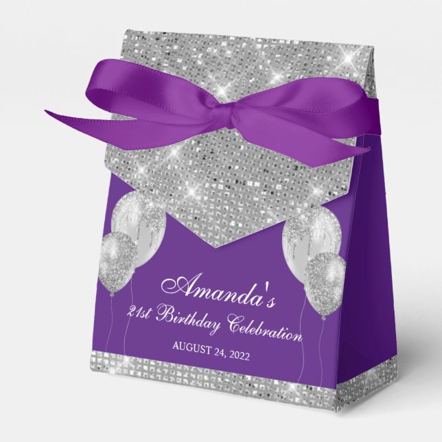 Customisable Glam Purple and Silver Favour Box (Front Side)