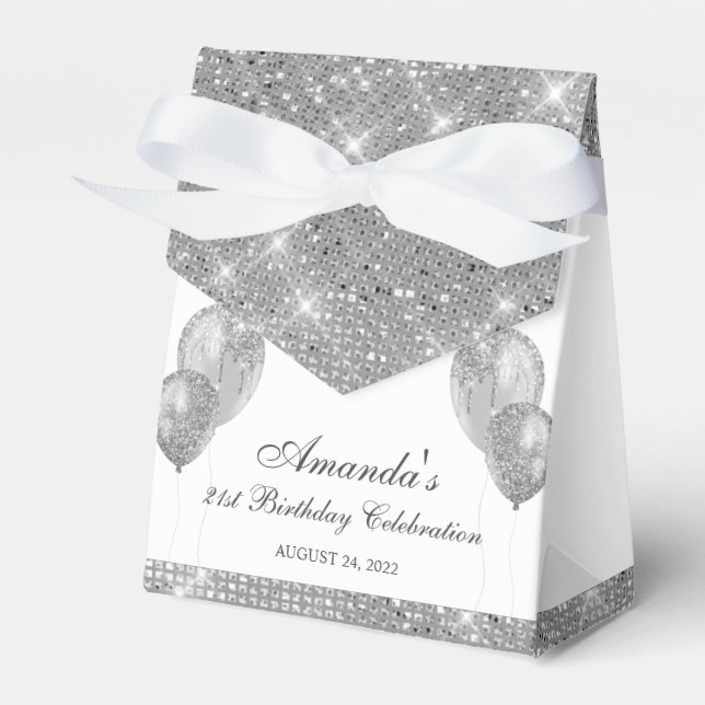 Customisable Glam Silver and White Favour Box (Front Side)