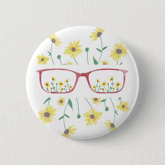 Customisable Glasses and Daisies Button (Front)