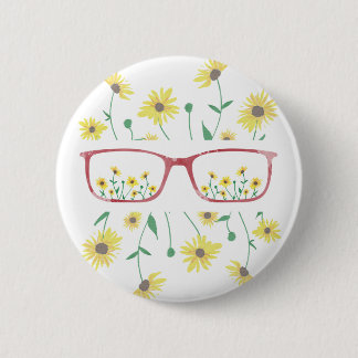 Customisable Glasses and Daisies Button