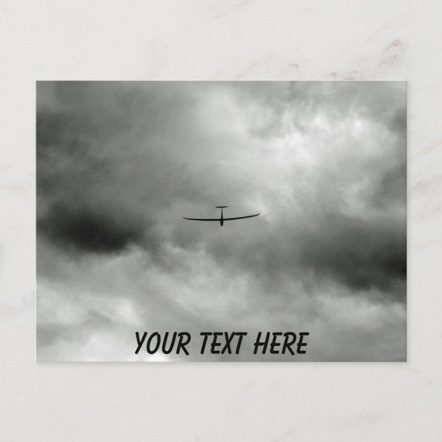 Customisable glider flying in grey sky postcard (Front)