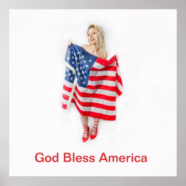 Customisable God Bless America Flag Girl Poster (Front)