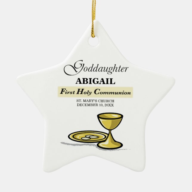 Customisable, Goddaughter First Communion Chalice Ceramic Tree Decoration (Front)
