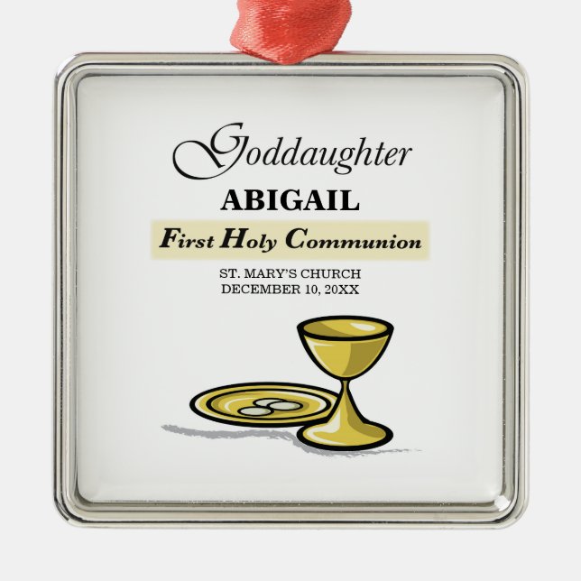 Customisable, Goddaughter First Communion Chalice Metal Tree Decoration (Front)
