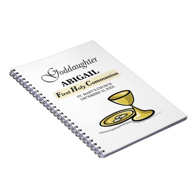Customisable, Goddaughter First Communion Chalice Notebook (Right Side)