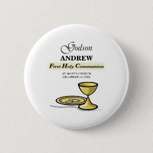 Customisable, Godson First Communion Chalice 6 Cm Round Badge