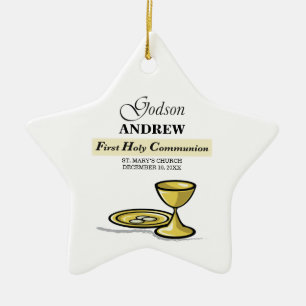 Customisable, Godson First Communion Chalice Ceramic Tree Decoration