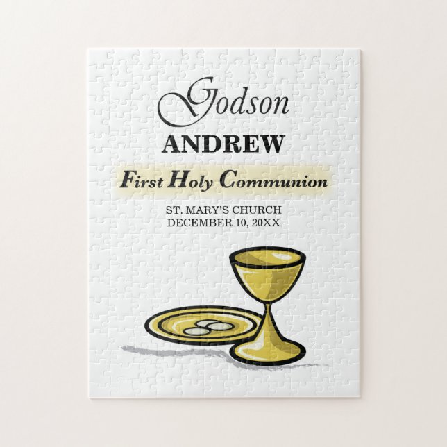Customisable, Godson First Communion Chalice Jigsaw Puzzle (Vertical)