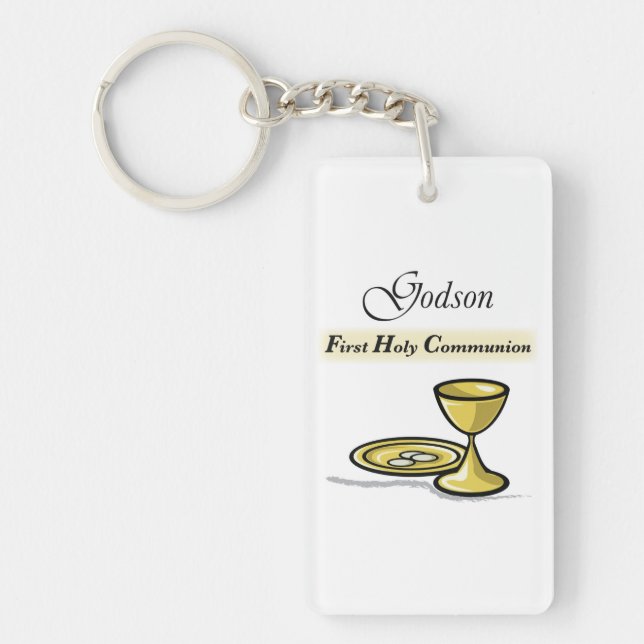 Customisable, Godson First Communion Chalice Key Ring (Front)