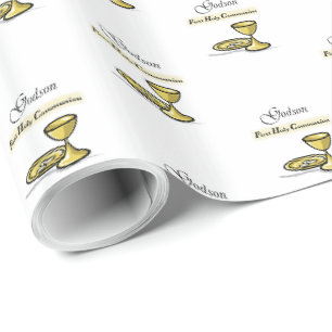 Customisable, Godson First Communion Chalice Wrapping Paper
