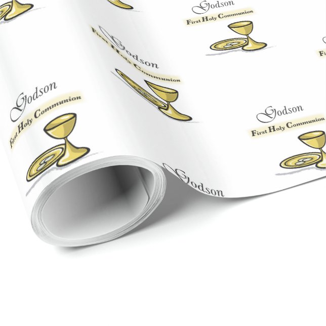 Customisable, Godson First Communion Chalice Wrapping Paper (Roll Corner)