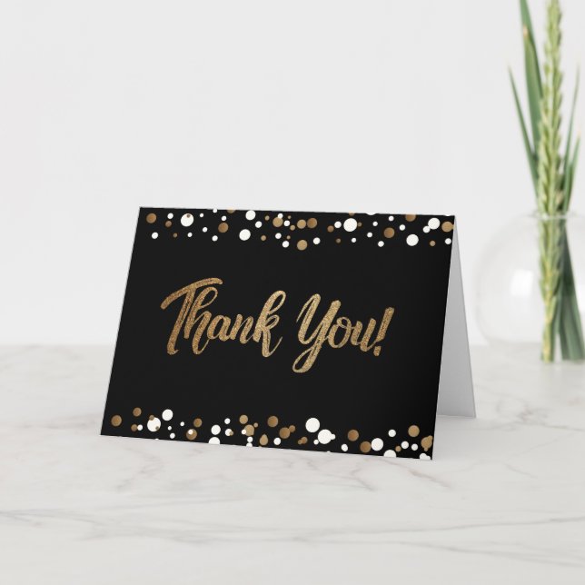 Customisable Gold Black confetti 60th Birthday  Thank You Card (Front)